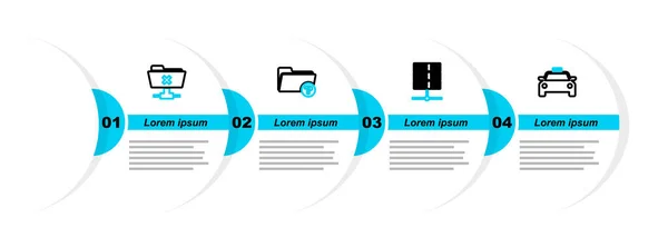 stock vector Set line Taxi car Server Data Web Hosting Unknown directory and FTP cancel operation icon. Vector.