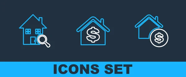 Set Line House Dollar Search House Icon Vector — Image vectorielle