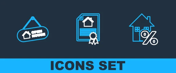 Set Line House Percant Hanging Sign Open House Contract Icon — Stock Vector