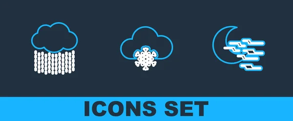 Stel Lijn Mist Maan Wolk Met Regen Sneeuw Icoon Vector — Stockvector