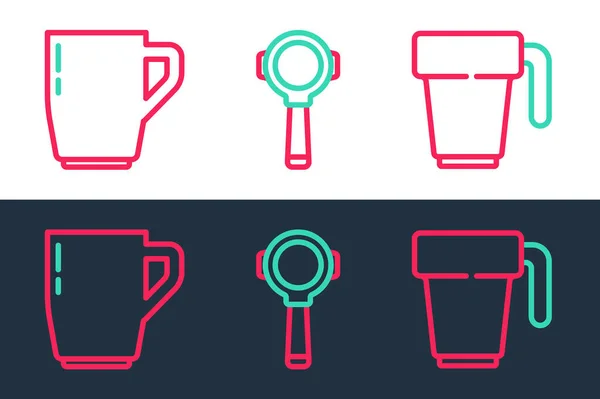 Set Line Coffee Cup Filter Holder Icon Vector — Stock Vector