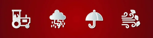 Set Tractor Storm Umbrella Windy Weather Icon Vector — Archivo Imágenes Vectoriales