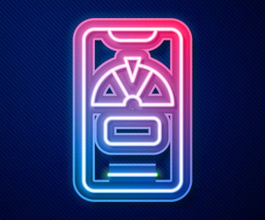 Parlayan neon hat Şanslı tekerlek mavi arka planda izole edilmiş bir telefon simgesi. Vektör