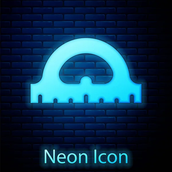 Izzó Neon Szögmérő Rács Mérésére Fok Ikon Elszigetelt Téglafal Háttér — Stock Vector
