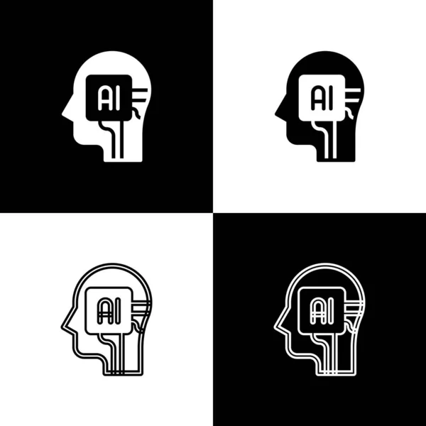 Set Icono Robot Humanoide Aislado Sobre Fondo Blanco Negro Inteligencia — Archivo Imágenes Vectoriales
