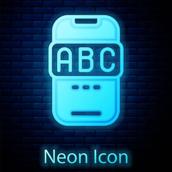 Zářící Neon Learning Různých Cizích Jazyků Prostřednictvím Ikony Mobilní Aplikace — Stockový vektor