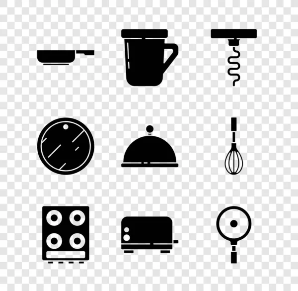 Set Frying Pan Coffee Cup Wine Corkscrew Gas Stove Toaster — Stock Vector