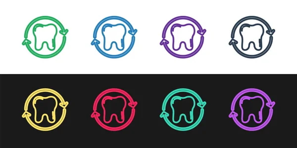 ラインを設定黒と白の背景に分離歯のホワイトニングコンセプトアイコン 歯科クリニックや歯科医療センターの歯のシンボル ベクトル — ストックベクタ