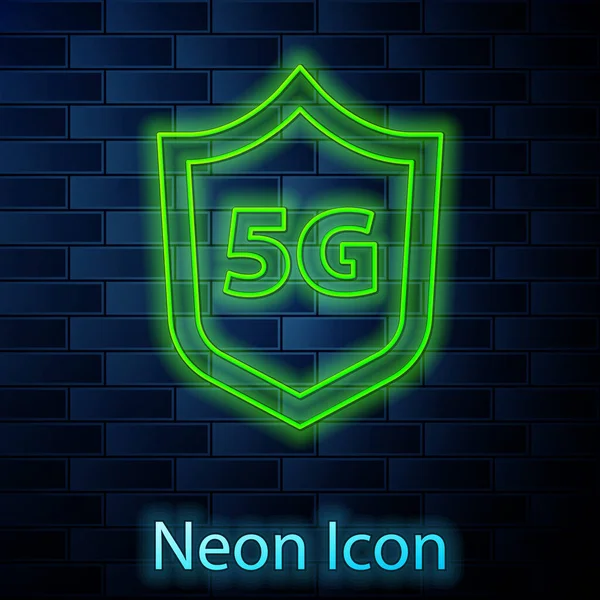Zářící Neonová Linka Ochranný Štít Bezdrátové Připojení Internetu Ikona Izolované — Stockový vektor