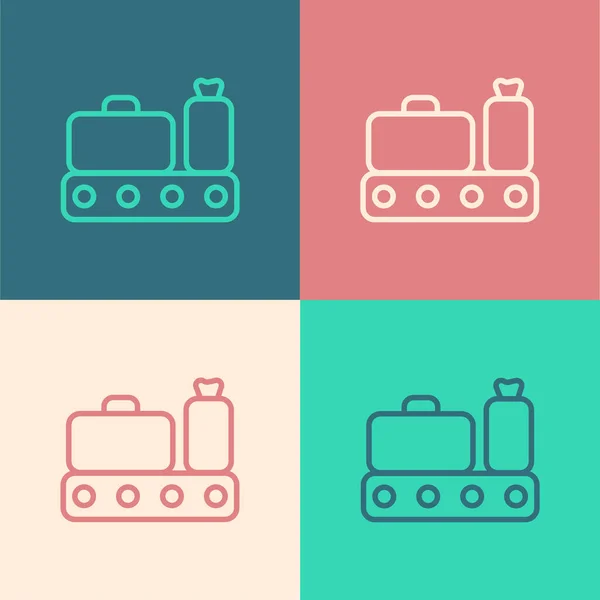 Pop Art Linie Flughafen Förderband Mit Passagiergepäck Koffer Tasche Gepäcksymbol — Stockvektor