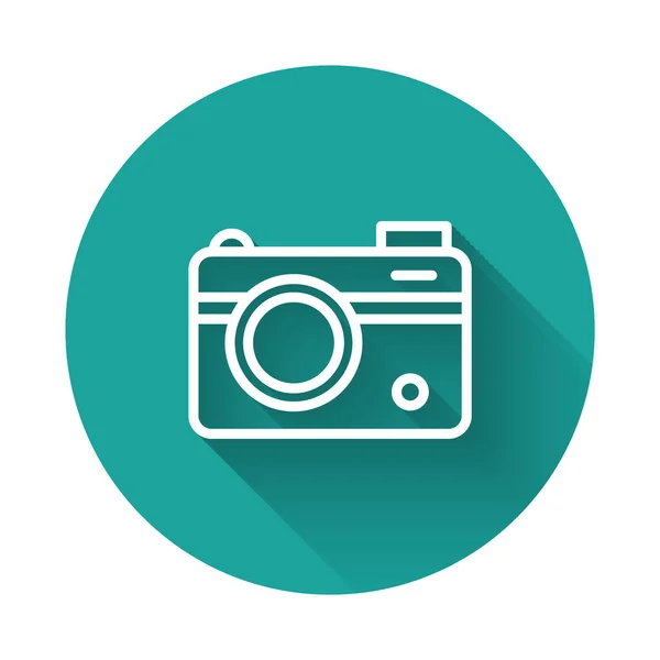 White Line Photo Camera Icon Isolated Long Shadow Background Foto — стоковый вектор
