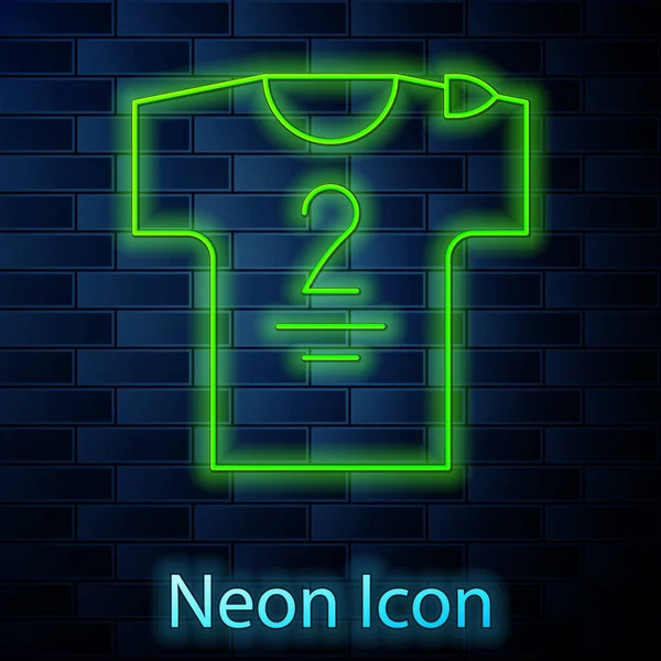 Parlak Neon Hattı Futbol Forması Tişört Ikonu Tuğla Duvar Arkasında — Stok Vektör