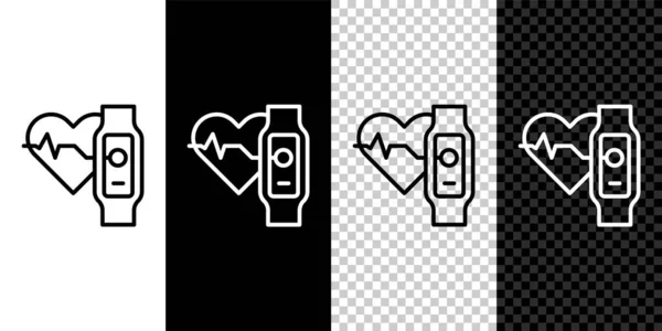 Set Line Smart Watch Showing Heart Beat Rate Icon Isolated — Stock Vector