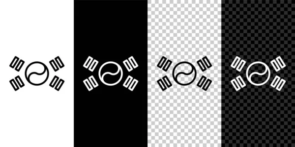 Establecer Línea Corea Del Sur Icono Bandera Aislado Blanco Negro — Archivo Imágenes Vectoriales