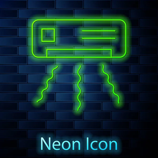 Zářící Neonová Linka Ikona Klimatizace Izolovaná Pozadí Cihlové Stěny Rozdělit — Stockový vektor