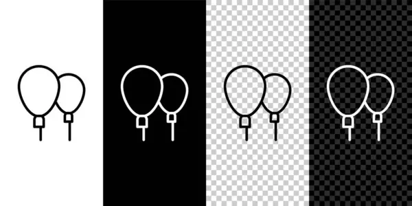 设置线气球与带图标隔离在黑白 透明的背景 复活节快乐B — 图库矢量图片
