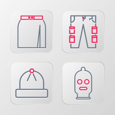 Balaclava Kış Şapkalı Kargo pantolonu ve etek ikonu. Vektör.