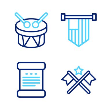 Amerikan bayrağı bağımsızlık ilanı, davul ve davul çubukları ikonu oluşturun. Vektör.