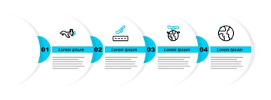 UAV İHA ikonu ve uçan uçak kalkışı ile Dünya çapında Dünya 'yı ayarlayın. Vektör.