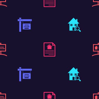 Arama Evi 'ni ayarla, Açık' la asılma tabelası, Ev sözleşmesi ve kusursuz şablon. Vektör.