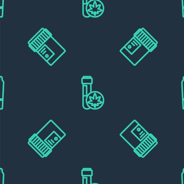 Chemical test tüpünü marihuana, tıbbi şişe kenevir ve marihuana eklemleriyle kusursuz bir şekilde ayarla. Vektör.