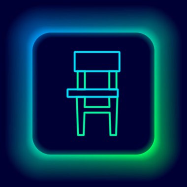 Parlayan neon çizgili sandalye simgesi siyah arkaplanda izole edildi. Renkli taslak konsepti. Vektör.