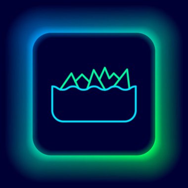 Denizden çıkan parlak neon hattı Sharp taş resifleri, siyah arkaplanda izole edilmiş deniz gemileri ve gemiler için tehlike arz ediyor. Renkli taslak konsepti. Vektör.