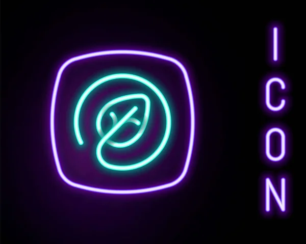 Glödande Neon Line Plats Med Blad Ikon Isolerad Svart Bakgrund — Stock vektor
