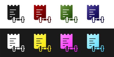 Spor eğitim programını ya da spor programı simgesini siyah beyaz arkaplanda izole edin. Vektör.