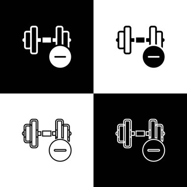 Dumbbell simgesini siyah beyaz arkaplanda izole et. Kas kaldırma, fitness halteri, spor malzemeleri. Vektör.