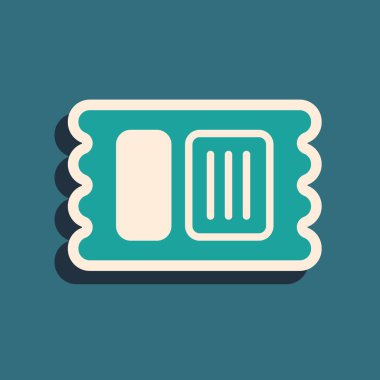 Yeşil Sirk bileti ikonu yeşil arka planda izole edildi. Eğlence parkı. Uzun gölge tarzı. Vektör.