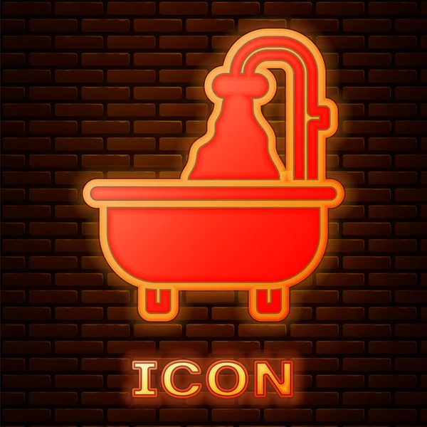 Glowing Neon Bathtub Icon Isolated Brick Wall Background Vector — Stock Vector