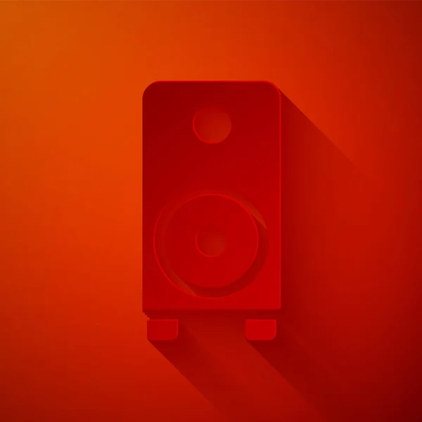 Papiergeschnittenes Stereo Lautsprechersymbol Isoliert Auf Rotem Hintergrund Soundsystem Lautsprecher Musik — Stockvektor