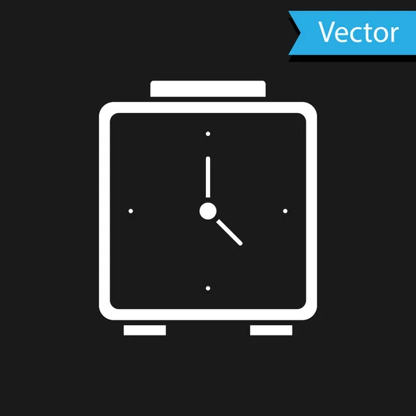 Weißes Weckersymbol Isoliert Auf Schwarzem Hintergrund Aufwachen Aufstehen Zeitzeichen Vektor — Stockvektor