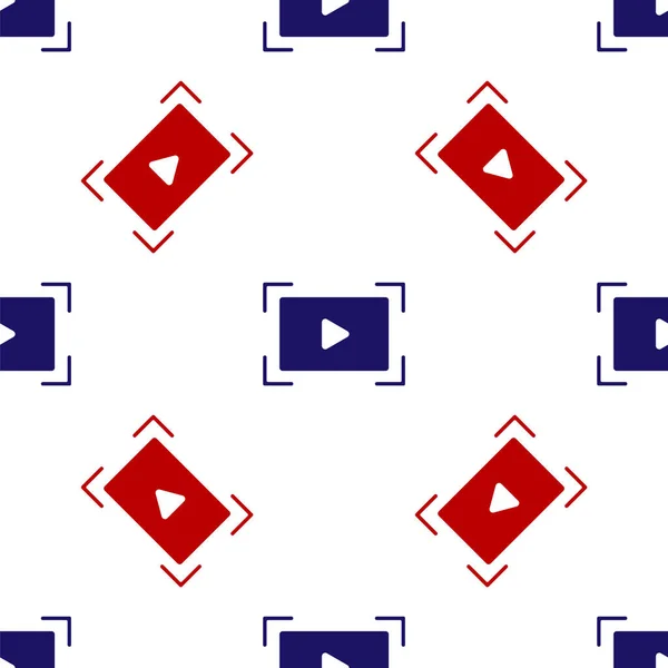 青と赤オンライン再生ビデオアイコン白の背景に隔離されたシームレスなパターン プレイサイン付きのフィルムストリップ ベクトル — ストックベクタ