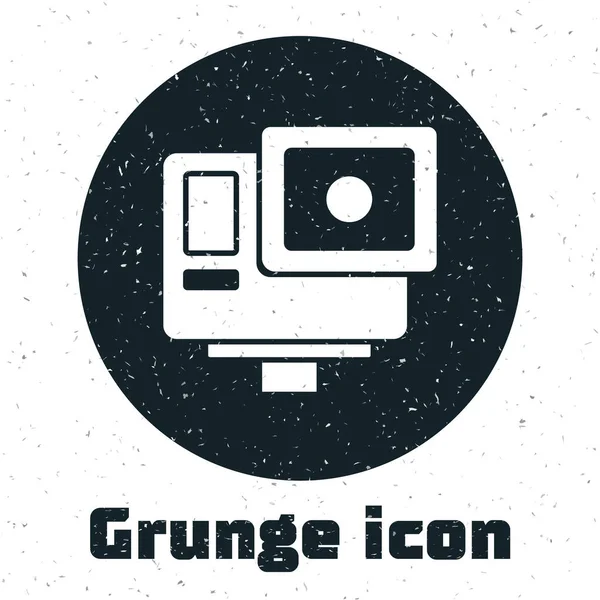Grunge Ícone Câmera Extrema Ação Isolado Fundo Branco Equipamento Câmera — Vetor de Stock