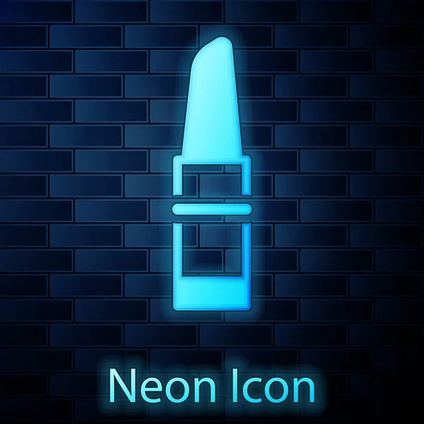 Leuchtende Neon Lippenstift Symbol Isoliert Auf Backsteinwand Hintergrund Vektor — Stockvektor