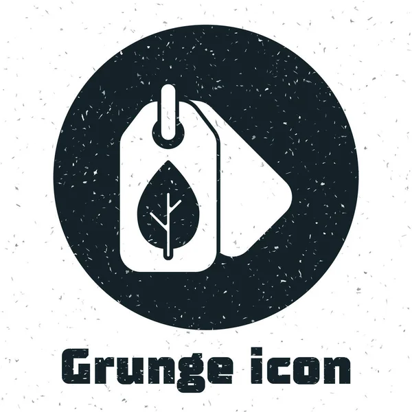 Grunge Tag Avec Icône Symbole Feuille Isolé Sur Fond Blanc — Image vectorielle