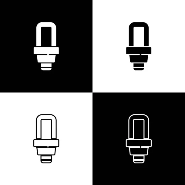 Réglez Icône Ampoule Led Isolée Sur Fond Noir Blanc Ampoule — Image vectorielle