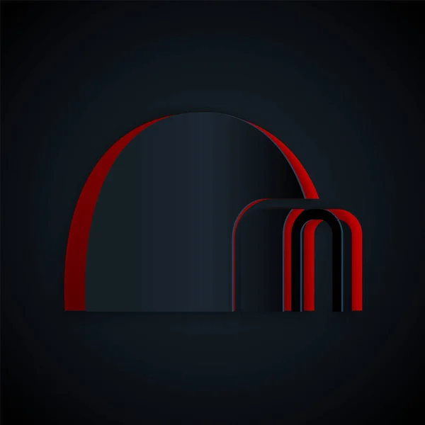 Иконка Ледяного Дома Igloo Вырезана Бумагой Черном Фоне Снежный Дом — стоковый вектор