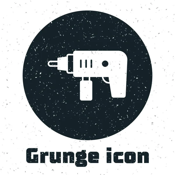 Grunge Electric Bohrmaschine Symbol Isoliert Auf Weißem Hintergrund Reparaturwerkzeug Monochrome — Stockvektor