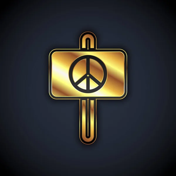 Gold Peace Ikonen Isolerad Svart Bakgrund Hippie Symbol För Fred — Stock vektor
