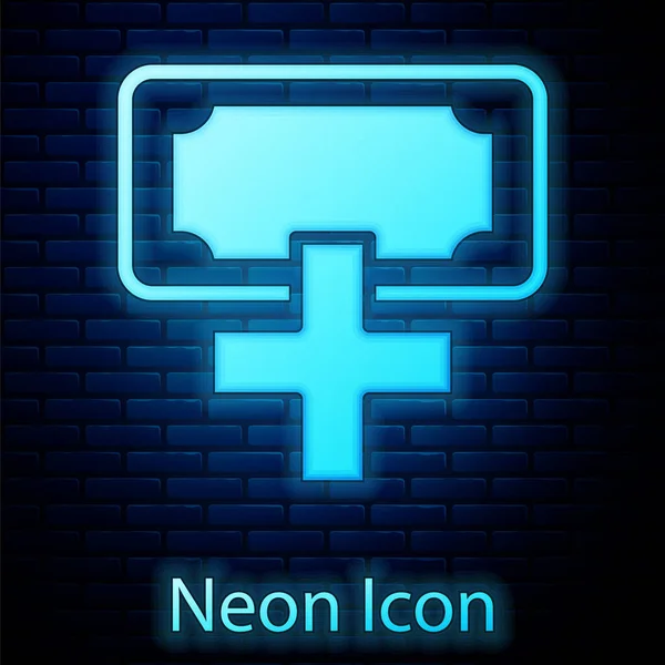 Glödande Neon Donation Och Välgörenhet Ikon Isolerad Tegelvägg Bakgrund Donera — Stock vektor