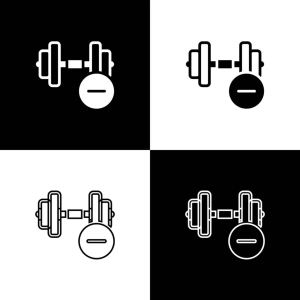 Stel Dumbbell Pictogram Geïsoleerd Zwart Wit Achtergrond Spieren Optillen Fitness — Stockvector