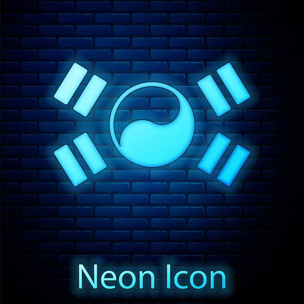 Zářící Neon Jižní Korea Vlajka Ikona Izolované Cihlové Zdi Pozadí — Stockový vektor