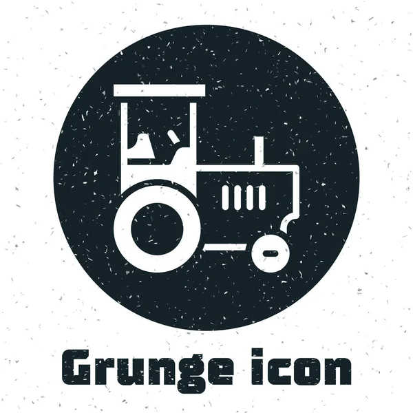Grunge拖拉机图标隔离在白色背景 单色复古绘画 — 图库矢量图片