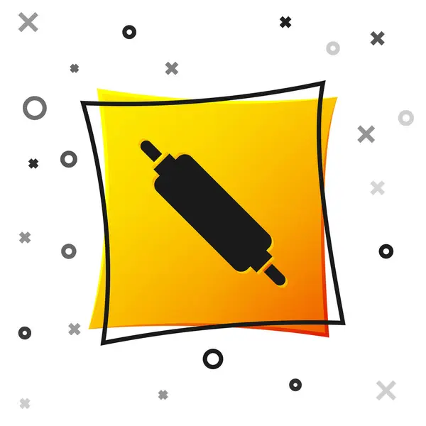 Schwarzes Rolling Pin Symbol Isoliert Auf Weißem Hintergrund Gelber Quadratischer — Stockvektor