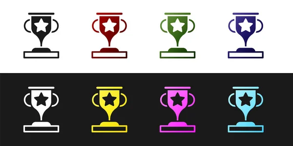 Set Award Cup Icon Isolated Black White Background Winner Trophy — Stock Vector