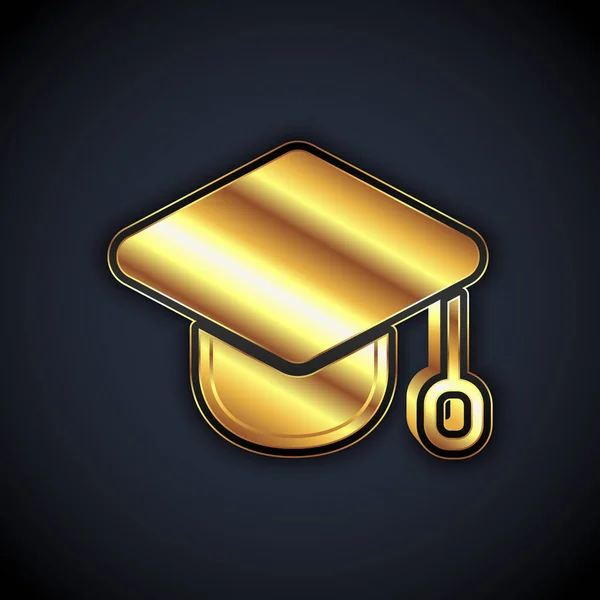 Gold Graduation Cap Icon Isolated Black Background Graduation Hat Tassel — Stock Vector