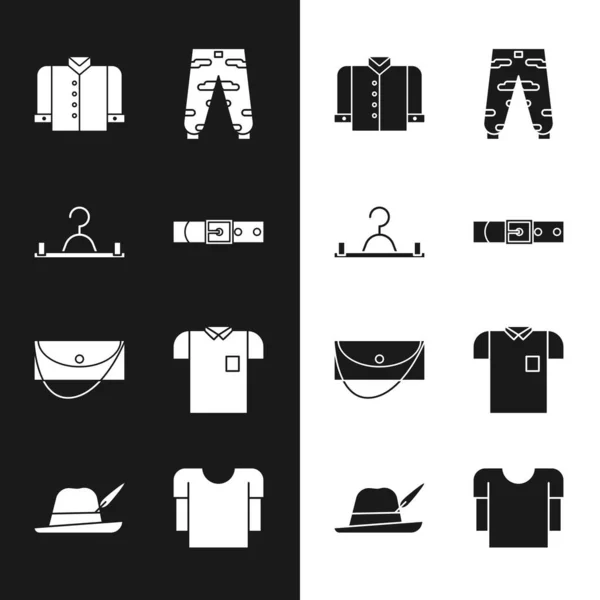 Set Cinturón Cuero Armario Percha Camiseta Pantalones Carga Camuflaje Bolso — Vector de stock